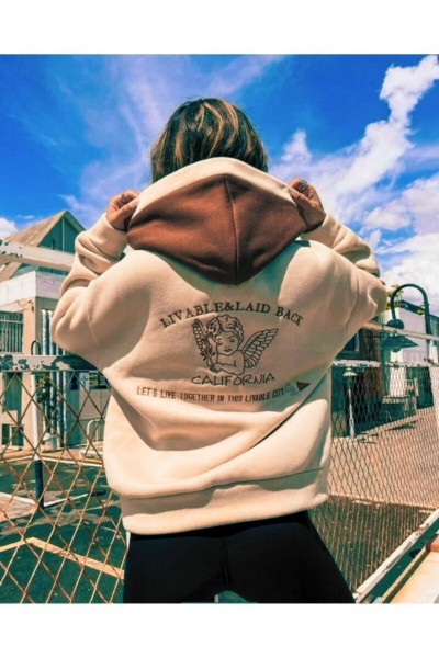 Unisex Oversize Bej Livable California Sırt Baskılı Kahverengi Kapüşonlu Sweatshirt Unisex Oversize Bej Livable California Sırt Baskılı Kahverengi Kapüşonlu Sweatshirt