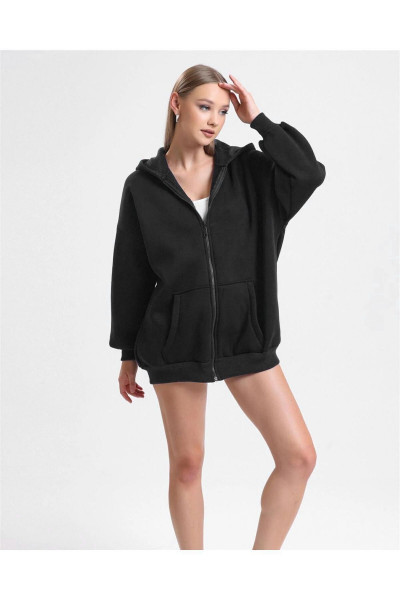 Unisex Siyah Pamuklu Kalın Kumaş Oversize / Geniş Kesim Fermuarlı Hırka Unisex Siyah Pamuklu Kalın Kumaş Oversize / Geniş Kesim Fermuarlı Hırka