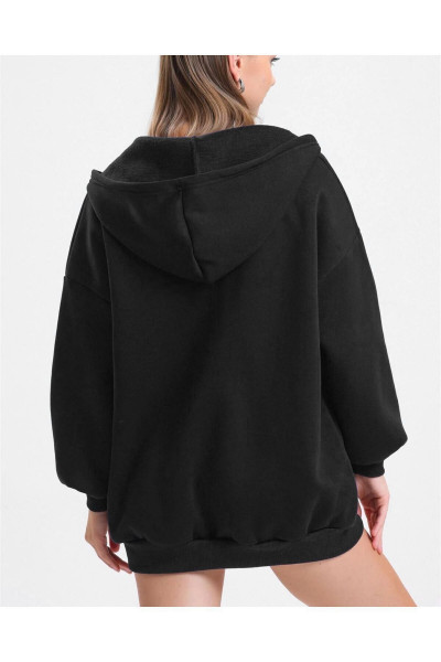 Unisex Siyah Pamuklu Kalın Kumaş Oversize / Geniş Kesim Fermuarlı Hırka Unisex Siyah Pamuklu Kalın Kumaş Oversize / Geniş Kesim Fermuarlı Hırka