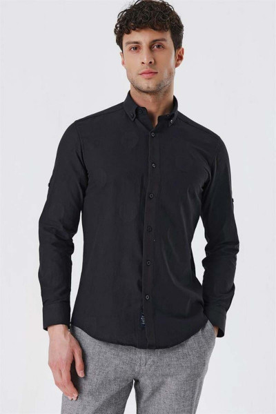 Siyah Kısalabilir Kollu Desenli Jakarlıcepsiz %100 Pamuk Casual Slim Fit Gömlek 1004230183 Siyah Kısalabilir Kollu Desenli Jakarlıcepsiz %100 Pamuk Casual Slim Fit Gömlek 1004230183