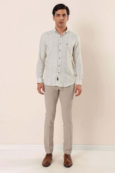 Koyu Haki Uzun Kollu Kareli Cepsiz Klasik Slim Fit Dar Kesim Gömlek 1004230175 Koyu Haki Uzun Kollu Kareli Cepsiz Klasik Slim Fit Dar Kesim Gömlek 1004230175