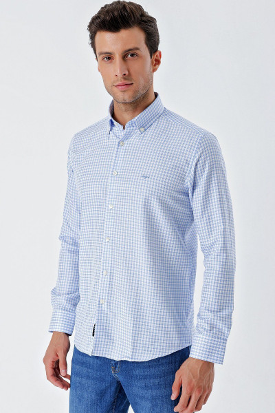 Koyu Mavi Uzun Kollu Kareli Düğmeli Yaka Cepsiz Pamuklu Klasik Slim Fit Dar Kesim Gömlek 1004230163 Koyu Mavi Uzun Kollu Kareli Düğmeli Yaka Cepsiz Pamuklu Klasik Slim Fit Dar Kesim Gömlek 1004230163
