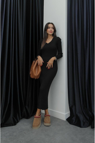 Siyah İp Bağlamalı Triko Elbise Siyah İp Bağlamalı Triko Elbise