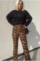 Leopar Desenli Yüksek Bel Likralı Ispanyol Paça Pantolon 100 Cm Leopar Desenli Yüksek Bel Likralı Ispanyol Paça Pantolon 100 Cm