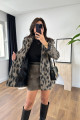 Venso Kahve Siyah Leopar Desenli Blazer