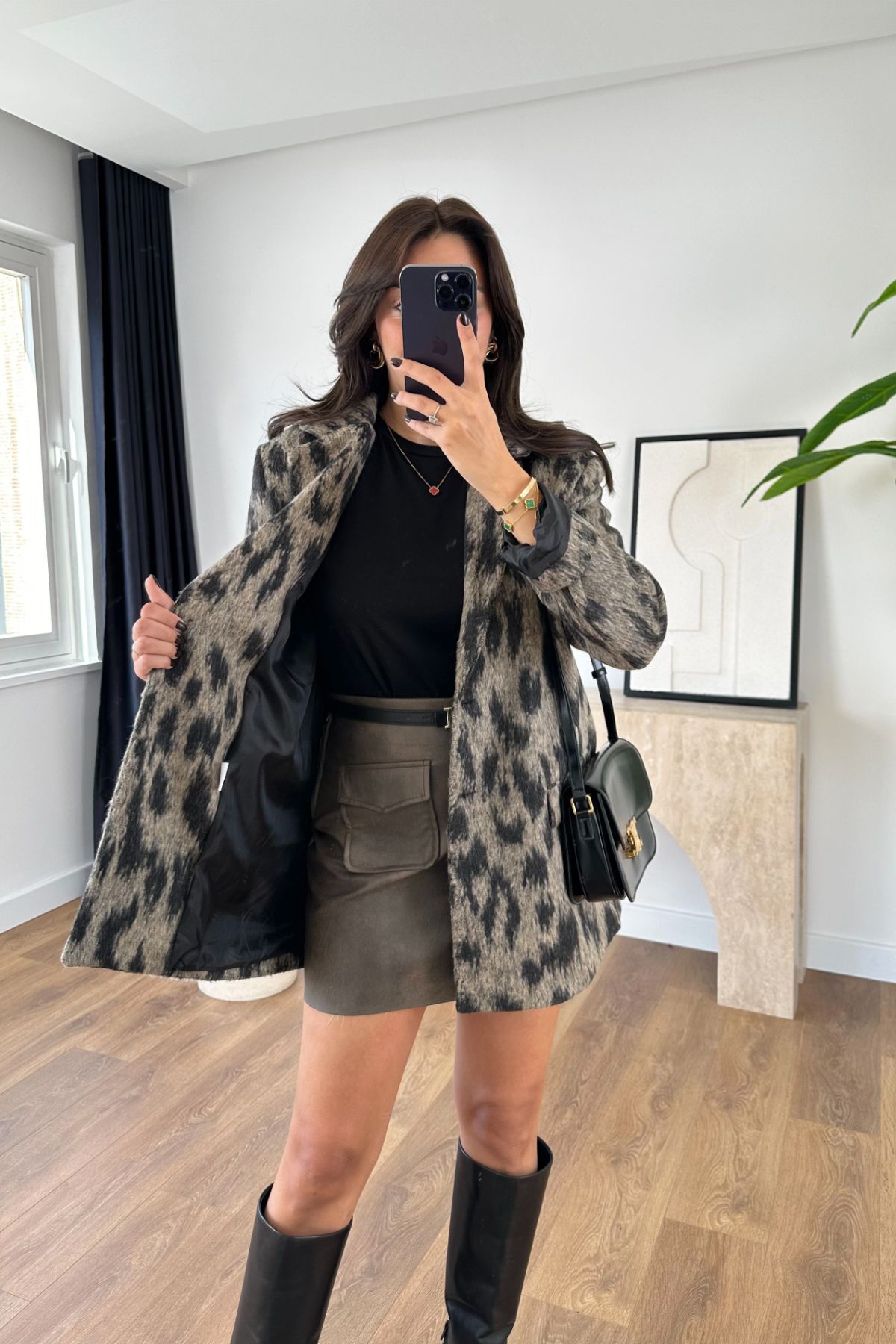 Venso Kahve Siyah Leopar Desenli Blazer Venso Kahve Siyah Leopar Desenli Blazer