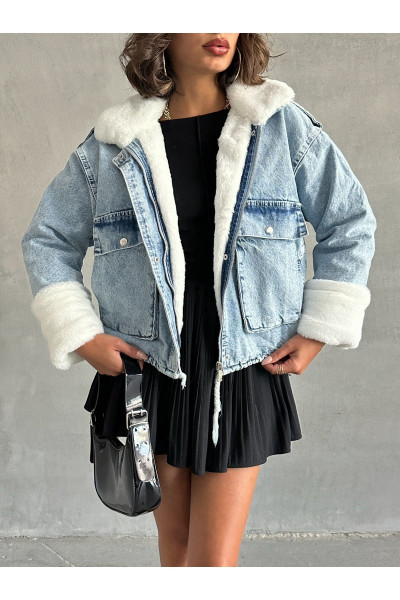 Kadın Suni Kürklü Kot Ceket Kadın Suni Kürklü Kot Ceket