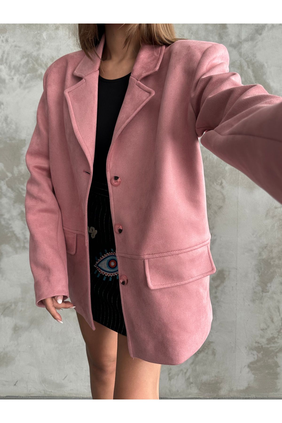 Blazer Model - Atarlı- 3 Düğmeli Süet Ceket