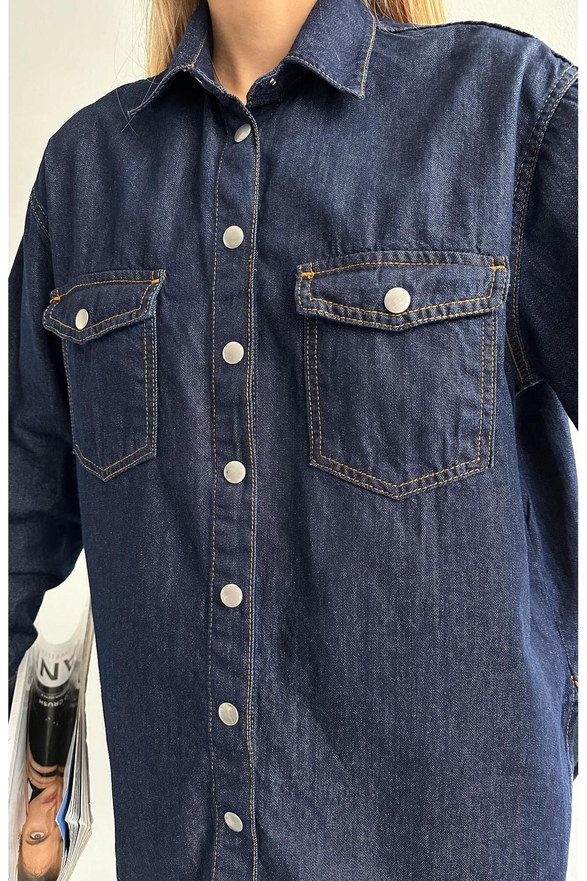 Rins Yıkama Oversize Gömlek LACİVERT Rins Yıkama Oversize Gömlek LACİVERT