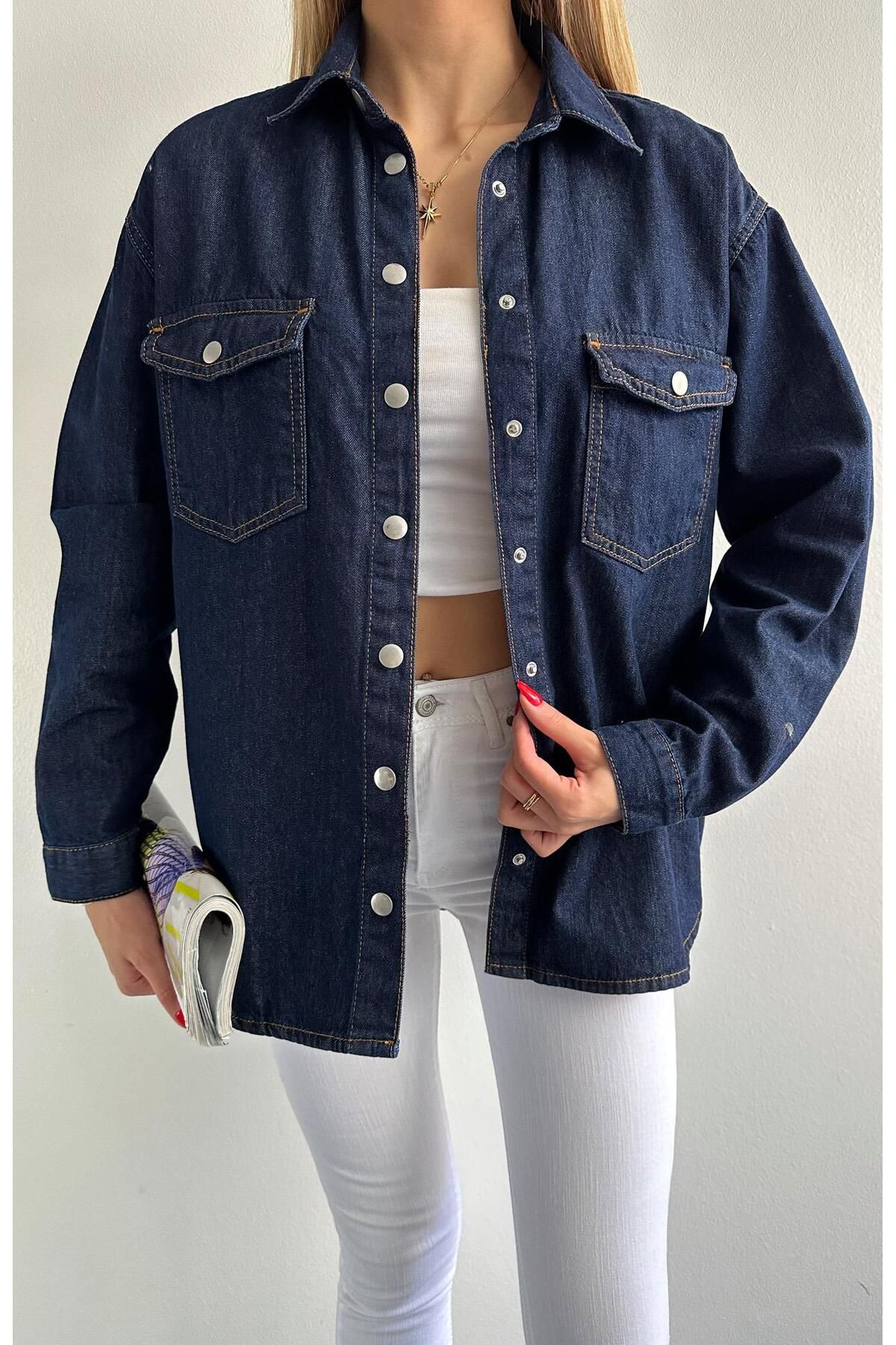 Rins Yıkama Oversize Gömlek LACİVERT Rins Yıkama Oversize Gömlek LACİVERT