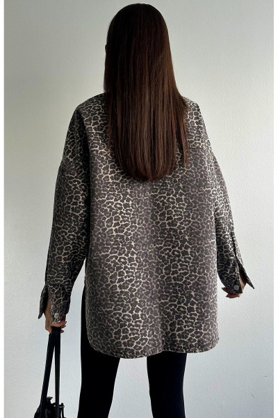 Leopar Desen Oversize Ceket KAHVERENGİ Leopar Desen Oversize Ceket KAHVERENGİ