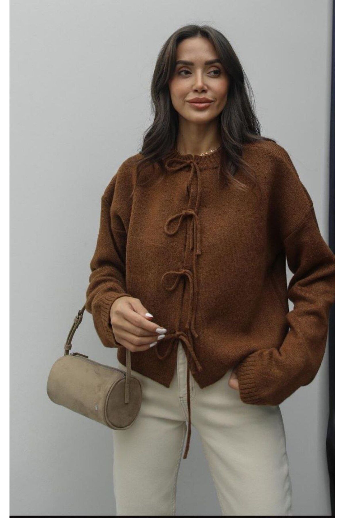 Kadın Taba Bağlama Detaylı Hırka Kadın Taba Bağlama Detaylı Hırka