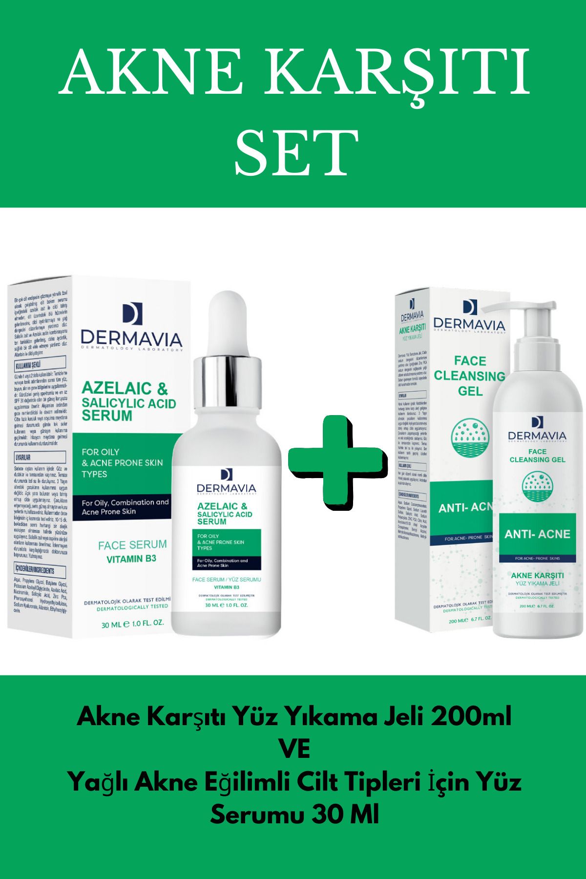 Akne Karşıtı Yüz Yıkama Jeli 200ml + Yağli Akne Eğilimli Cilt Tipleri İçin Yüz Serumu 30 Ml