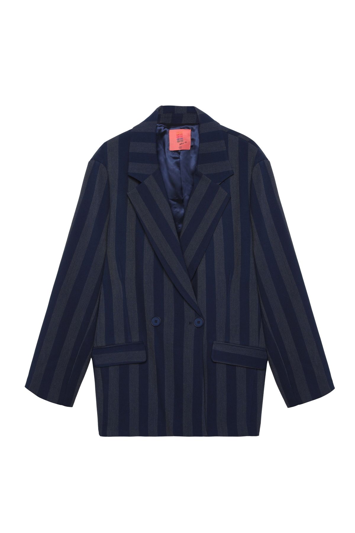 Kruvaze Yaka Çizgili Blazer Ceket Lacivert Kruvaze Yaka Çizgili Blazer Ceket Lacivert