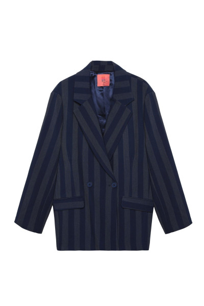 Kruvaze Yaka Çizgili Blazer Ceket Lacivert Kruvaze Yaka Çizgili Blazer Ceket Lacivert