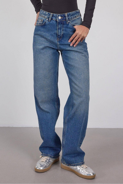 Yüksek Bel Wide Leg Jean Pantolon PN8665-PNK Yüksek Bel Wide Leg Jean Pantolon PN8665-PNK