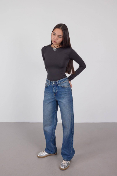 Yüksek Bel Wide Leg Jean Pantolon PN8665-PNK Yüksek Bel Wide Leg Jean Pantolon PN8665-PNK
