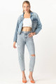 Kadın Renk Bloklu Jean Ceket Mavi Kadın Renk Bloklu Jean Ceket Mavi