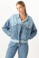 Kadın Renk Bloklu Oversize Jean Ceket Mavi Kadın Renk Bloklu Oversize Jean Ceket Mavi