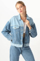 Kadın Renk Bloklu Oversize Jean Ceket Mavi Kadın Renk Bloklu Oversize Jean Ceket Mavi