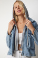 Sweatshirt Detaylı Kapüşonlu Denim Ceket AÇIK MAVİ LRV0082 Sweatshirt Detaylı Kapüşonlu Denim Ceket AÇIK MAVİ LRV0082