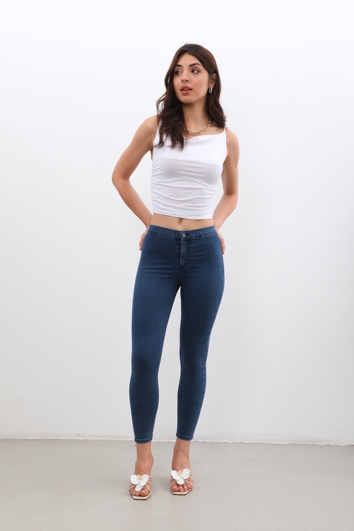 Kadın Skinny Fit Likralı Tayt Jean Pantolon Mavi