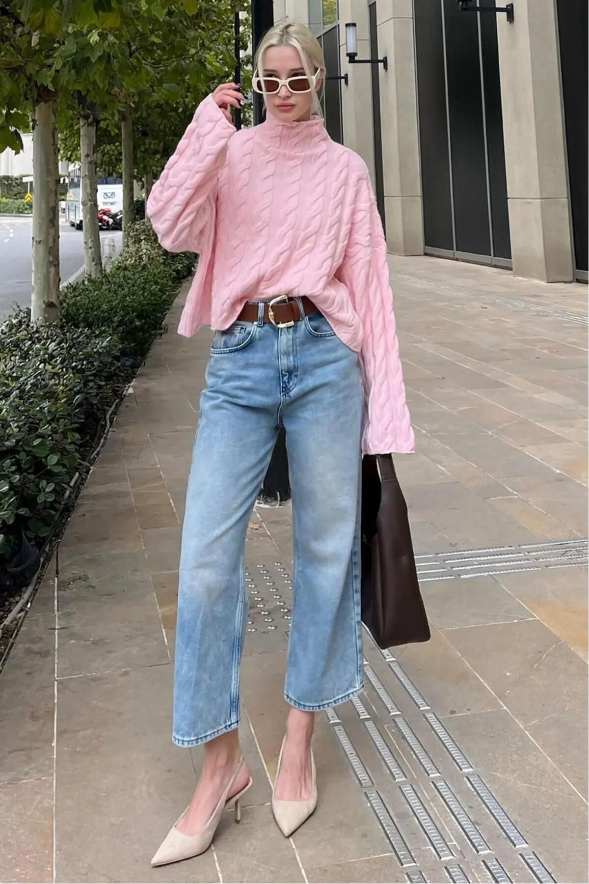 Pembe Balıkçı Yaka Örme Triko Kazak Pembe Balıkçı Yaka Örme Triko Kazak