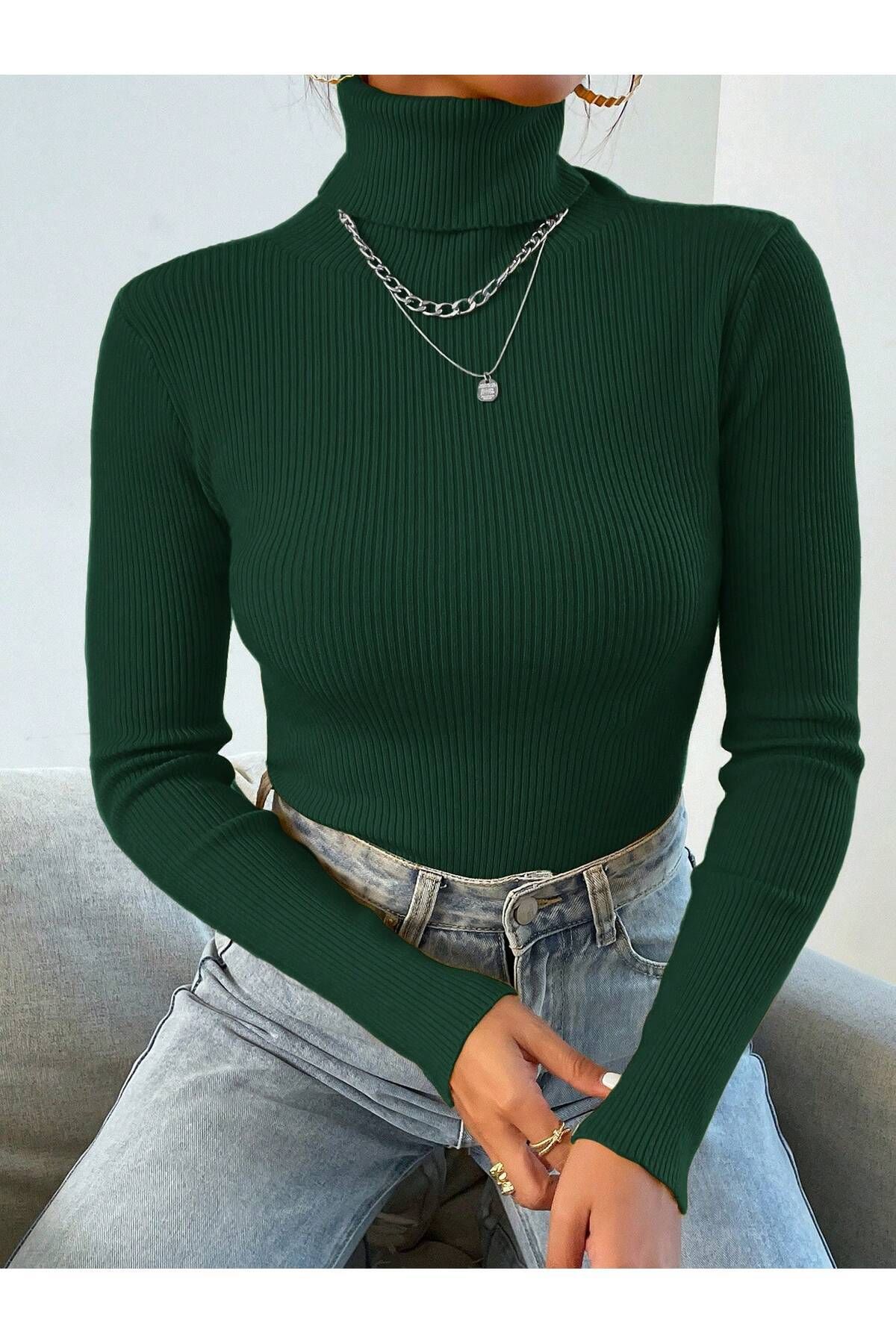 Unisex Haki Yeşil Pamuklu Balıkçı Yaka Şardonlu Slimfit Boğazlı Kazak Unisex Haki Yeşil Pamuklu Balıkçı Yaka Şardonlu Slimfit Boğazlı Kazak