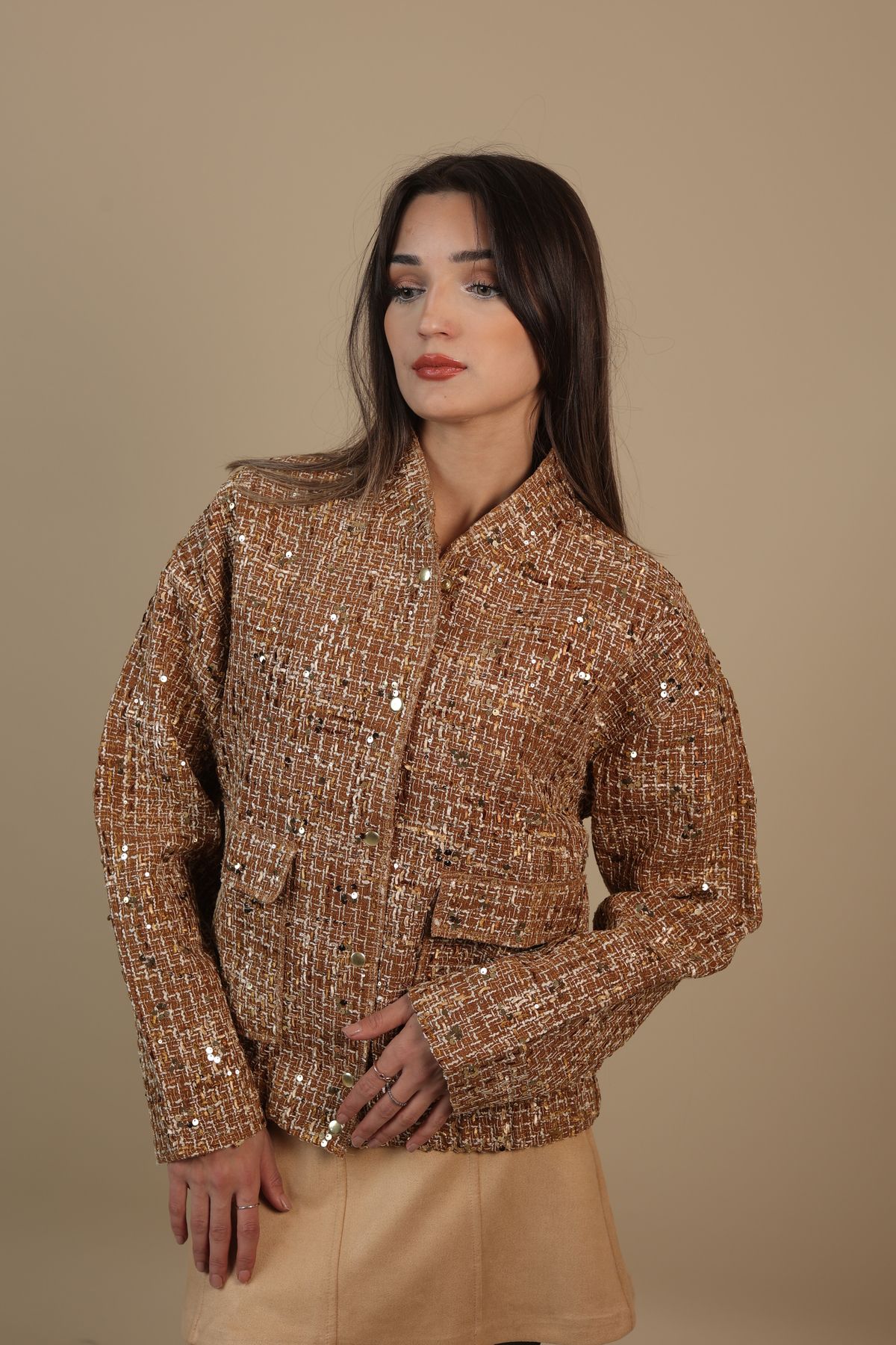 Pullu Kahve Gold Ceket Mont Pullu Kahve Gold Ceket Mont