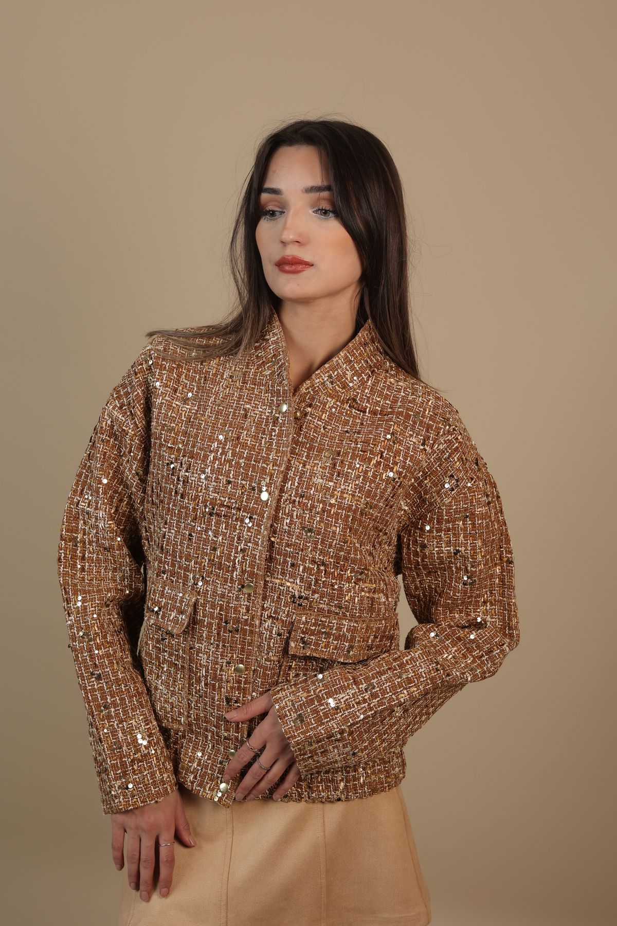 Pullu Kahve Gold Ceket Mont Pullu Kahve Gold Ceket Mont