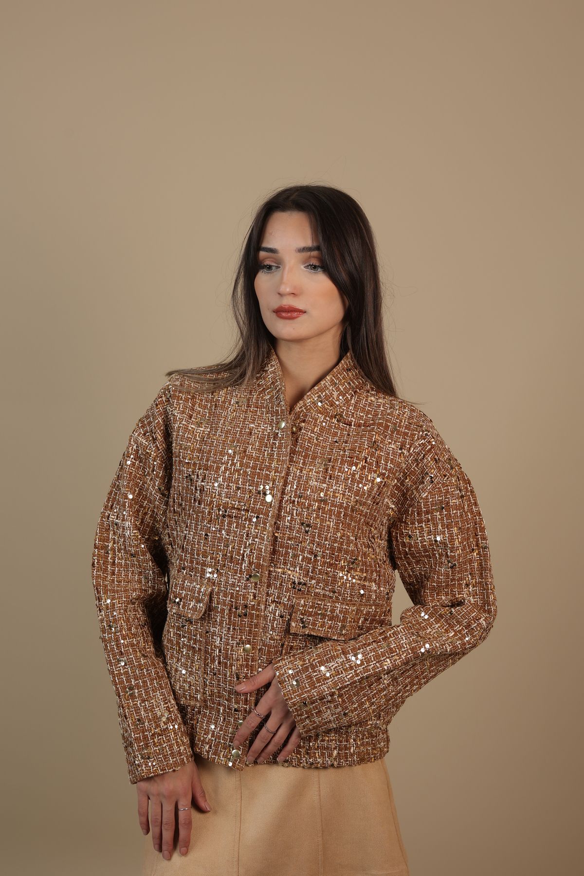 Pullu Kahve Gold Ceket Mont Pullu Kahve Gold Ceket Mont