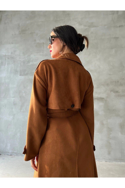 Oversize Dökümlü Süet Trençkot Oversize Dökümlü Süet Trençkot