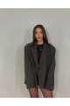 Saja Rsln Premium Çizgili Kahverengi Oversize Blazer Ceket Saja Rsln Premium Çizgili Kahverengi Oversize Blazer Ceket