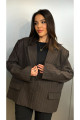 Saja Rsln Premium Çizgili Kahverengi Oversize Blazer Ceket Saja Rsln Premium Çizgili Kahverengi Oversize Blazer Ceket