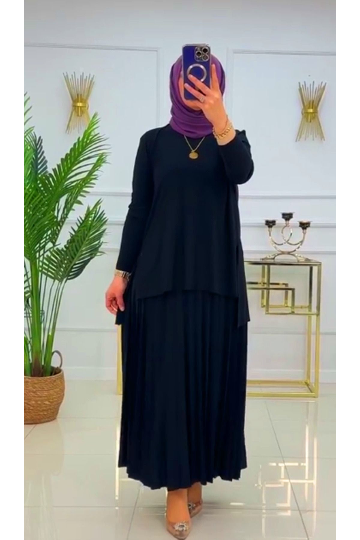 Kadın Sandy Lacivert Bluz Etek Piliseli Ikili Tesettür Etekli Takım Kadın Sandy Lacivert Bluz Etek Piliseli Ikili Tesettür Etekli Takım