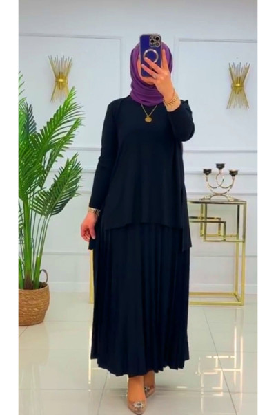 Kadın Sandy Lacivert Bluz Etek Piliseli Ikili Tesettür Etekli Takım Kadın Sandy Lacivert Bluz Etek Piliseli Ikili Tesettür Etekli Takım