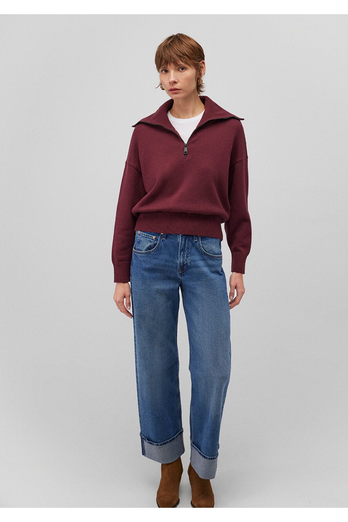 Yarı Fermuarlı Bordo Kazak Oversize / Geniş Kesim 1710574-70394 Yarı Fermuarlı Bordo Kazak Oversize / Geniş Kesim 1710574-70394