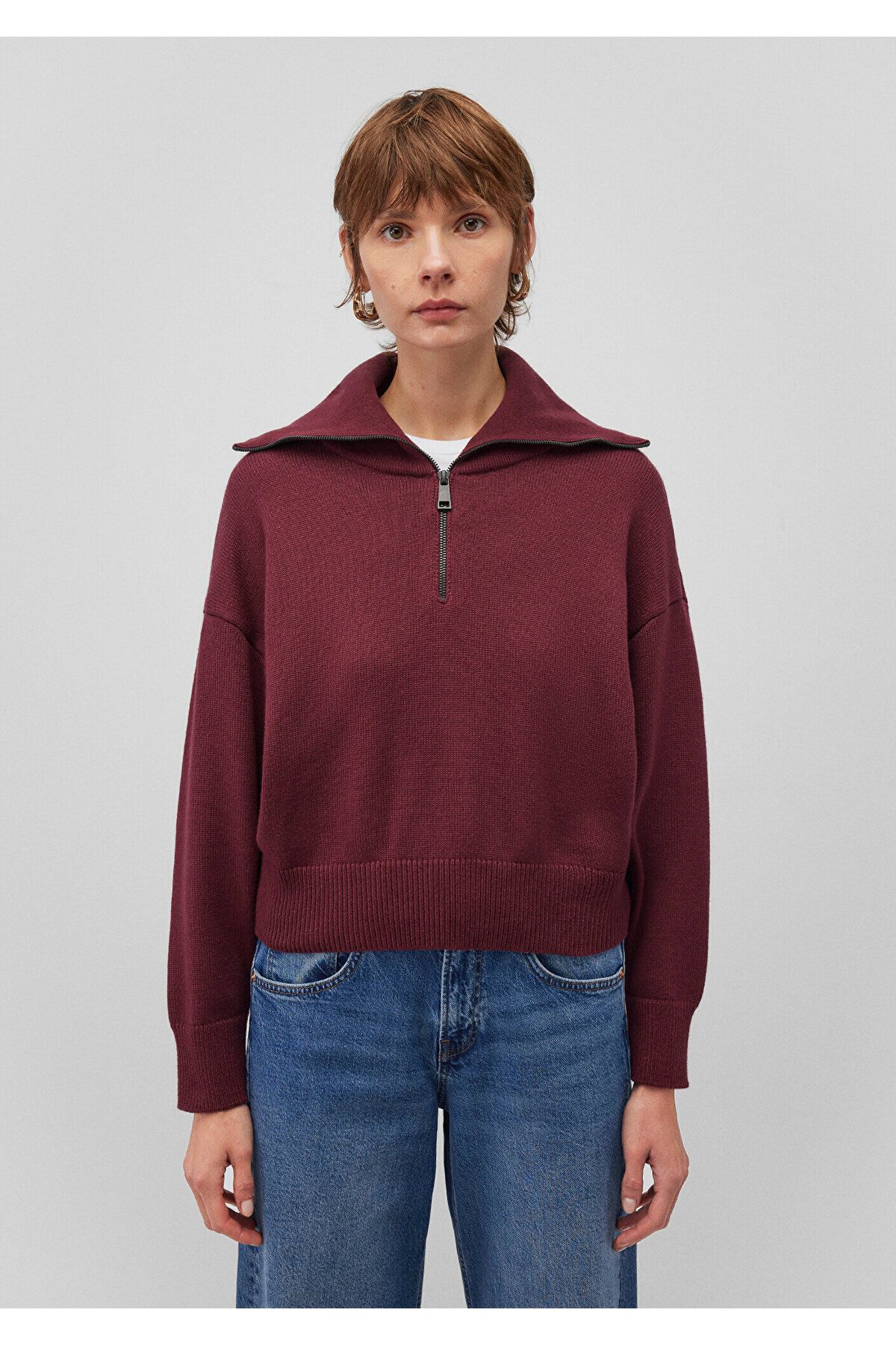 Yarı Fermuarlı Bordo Kazak Oversize / Geniş Kesim 1710574-70394 Yarı Fermuarlı Bordo Kazak Oversize / Geniş Kesim 1710574-70394