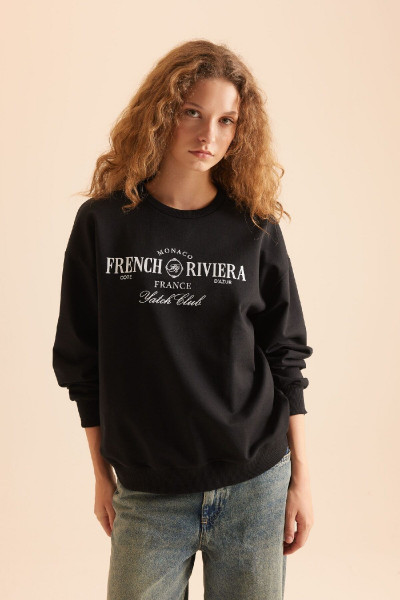 Relax Fit Bisiklet Yaka Baskılı Sweatshirt Kumaşı Casual Sweatshirt E1904AXNS Relax Fit Bisiklet Yaka Baskılı Sweatshirt Kumaşı Casual Sweatshirt E1904AXNS