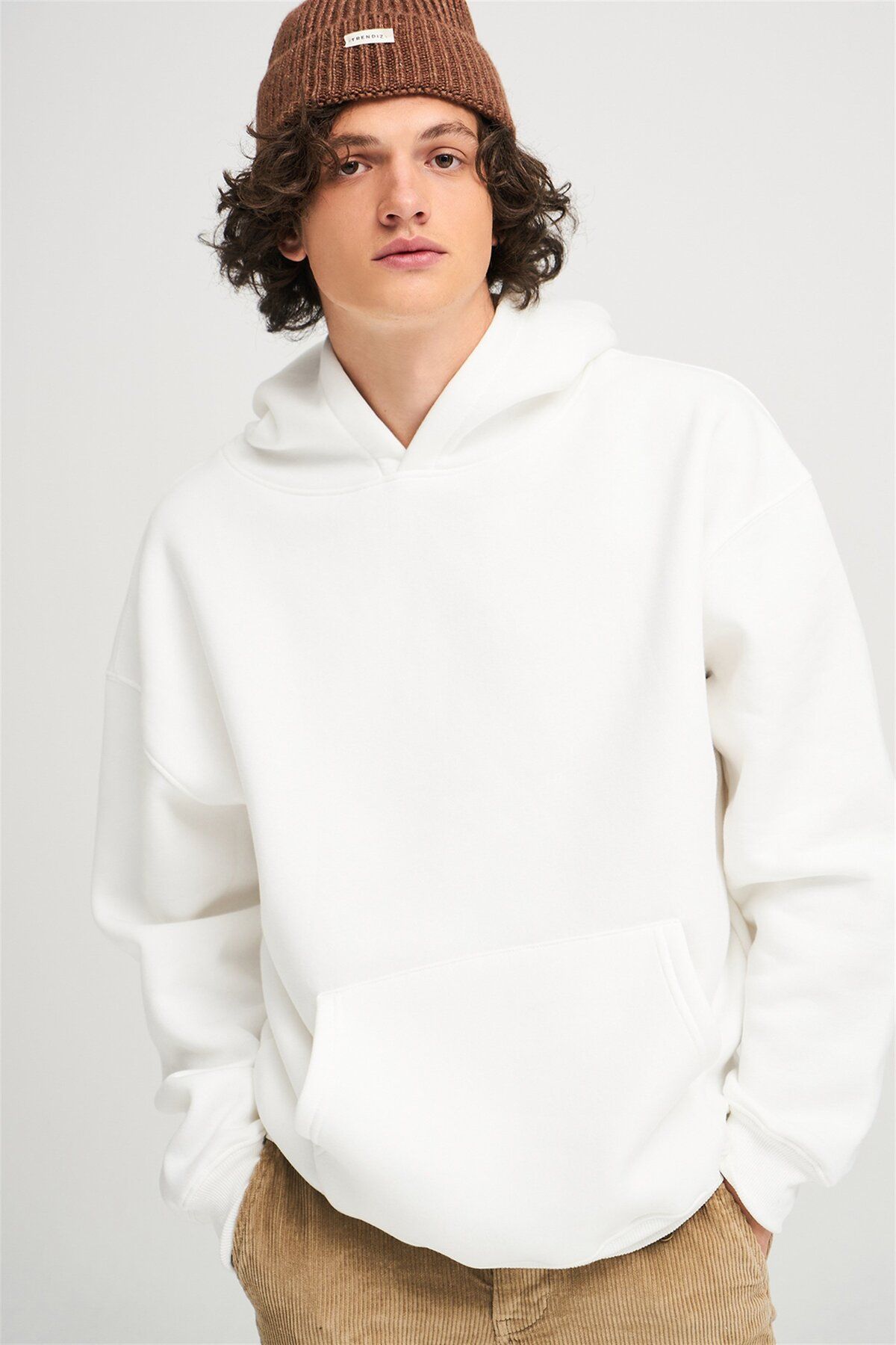 Unisex Beyaz Basic Sweatshirt Hoodie