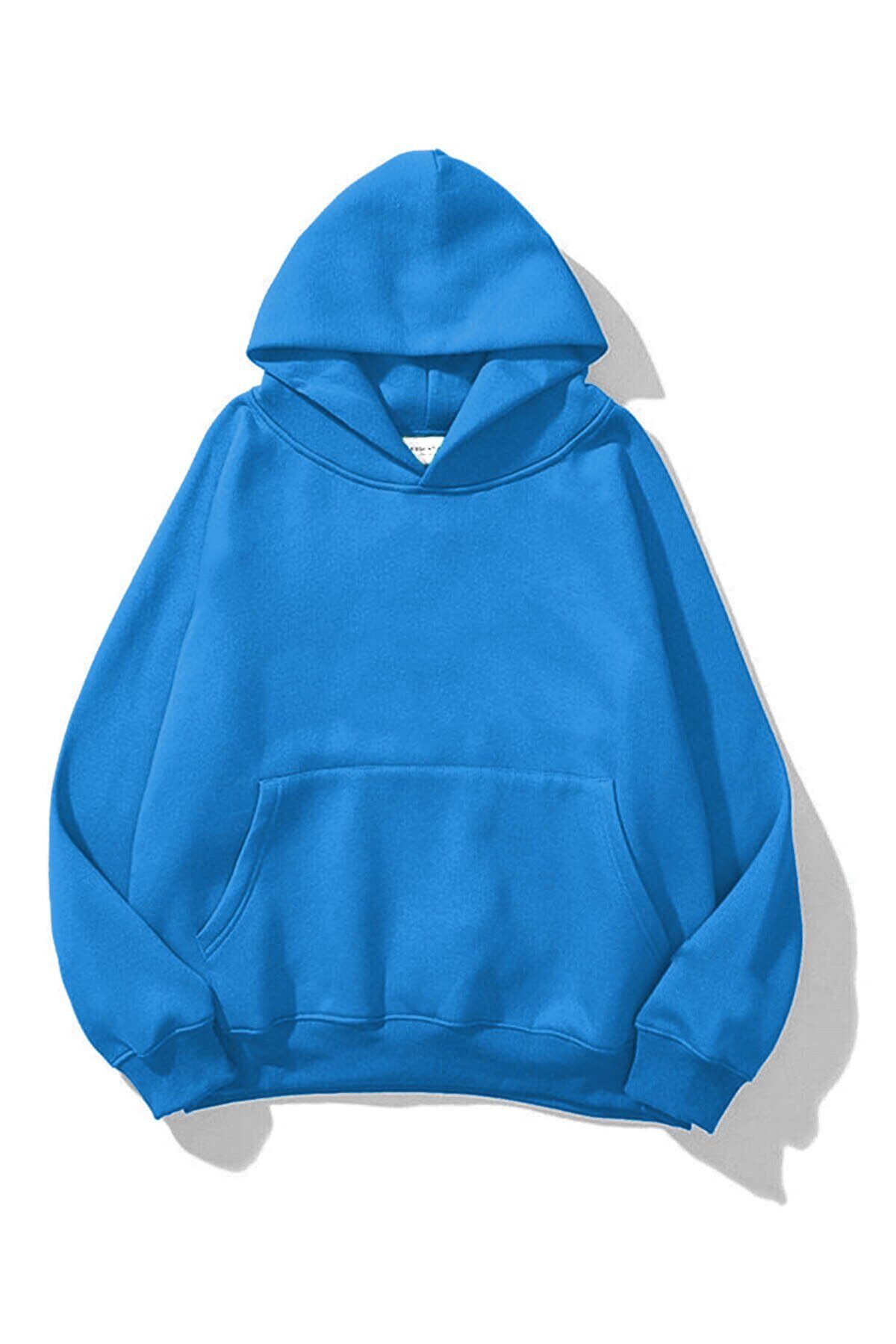 Unisex Soft Mavi Basic Sweatshirt Hoodie