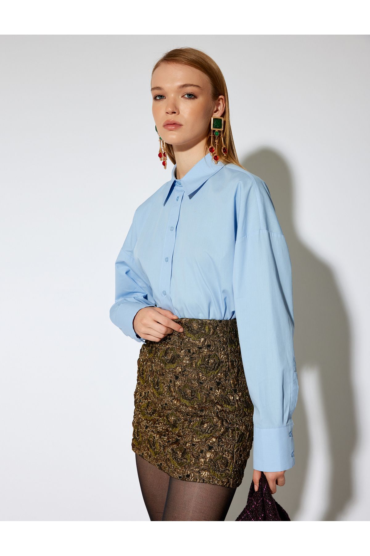 X Melis Ağazat - A Kesim Floral Dokulu Mini Etek X Melis Ağazat - A Kesim Floral Dokulu Mini Etek