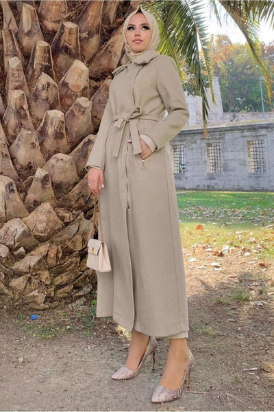 KADIN VİZON KUŞAKLI MANTO T 8777 KADIN VİZON KUŞAKLI MANTO T 8777