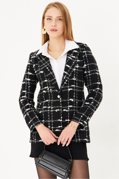 Kadın Siyah Tüvit Kumaş Tek Düğme Ceket ARM-25K001042 Kadın Siyah Tüvit Kumaş Tek Düğme Ceket ARM-25K001042