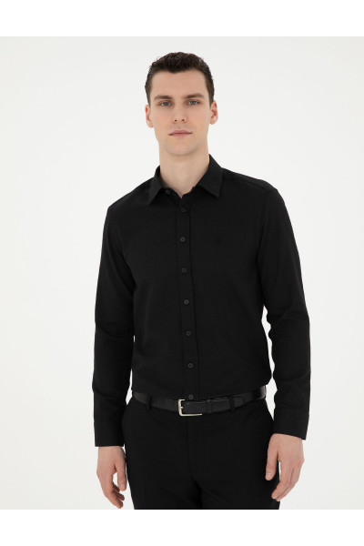 Siyah Slim Fit Armürlü Uzun Kollu Gömlek 50289391-VR046 Siyah Slim Fit Armürlü Uzun Kollu Gömlek 50289391-VR046