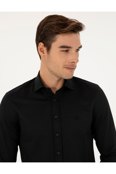 Siyah Slim Fit Armürlü Uzun Kollu Gömlek 50289415-vr046 Siyah Slim Fit Armürlü Uzun Kollu Gömlek 50289415-vr046
