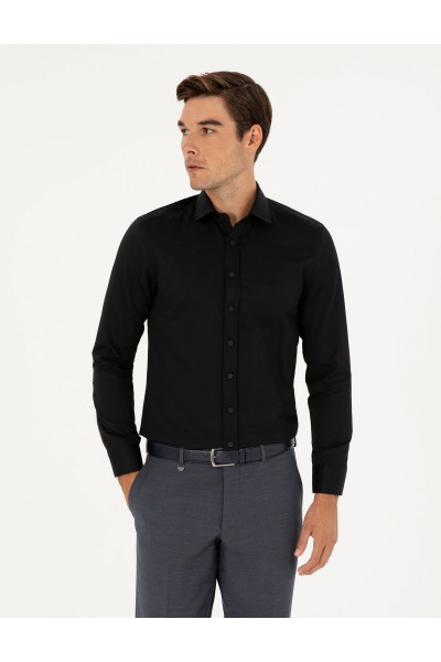 Siyah Slim Fit Armürlü Uzun Kollu Gömlek 50289415-vr046 Siyah Slim Fit Armürlü Uzun Kollu Gömlek 50289415-vr046