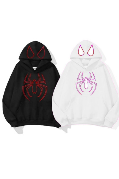Unisex Örümcek Baskılı 3 Iplik Organik Pamuklu Oversize Sevgili Çift Kombini Kapüşonlu Hoodie Unisex Örümcek Baskılı 3 Iplik Organik Pamuklu Oversize Sevgili Çift Kombini Kapüşonlu Hoodie
