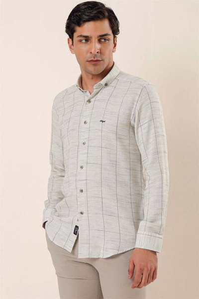 Koyu Haki Uzun Kollu Kareli Cepsiz Klasik Slim Fit Dar Kesim Gömlek 1004230175 Koyu Haki Uzun Kollu Kareli Cepsiz Klasik Slim Fit Dar Kesim Gömlek 1004230175