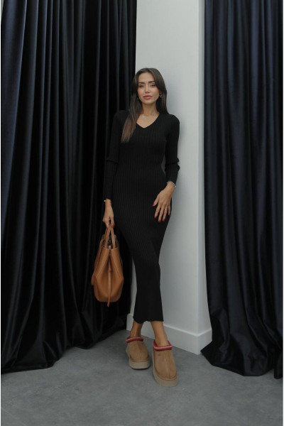 Siyah İp Bağlamalı Triko Elbise Siyah İp Bağlamalı Triko Elbise